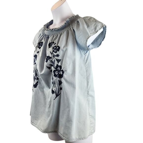 NEW Love Tree Plus Size 1X Blue Cotton Blouse Embroidered On & Off Shoulder - Picture 7 of 13